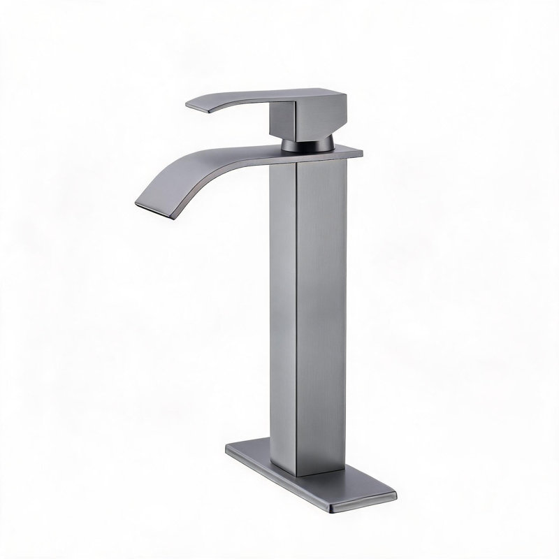 Robinet de lavabo de salle de bain à poignée simple en nickel brossé avec flux laminaire