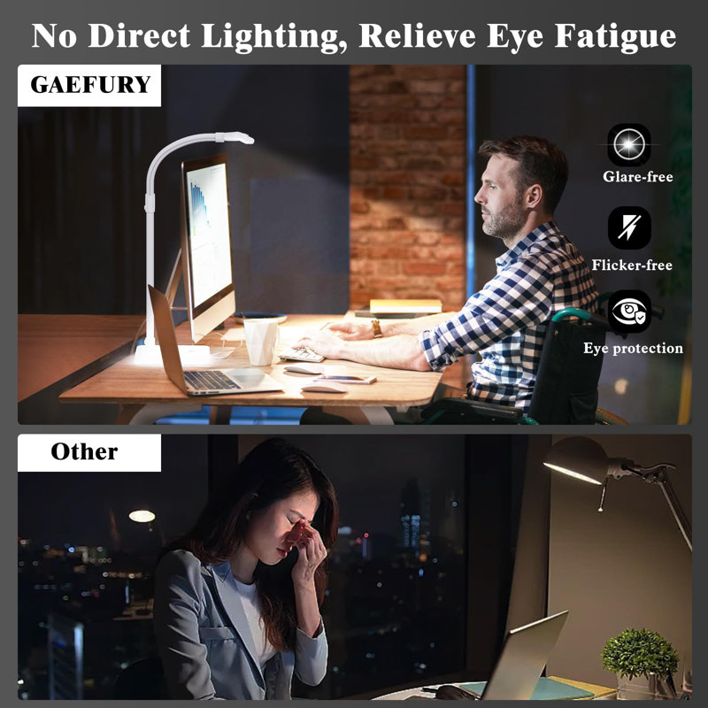 LED Desk Lamp For Home Office, 24W Bright Desk Lamp With Phone Holder Base - 25 Lighting Modes Eye-Caring Desk Light Adjustable Gooseneck Lamp For Workbench Drafting Reading Study-White