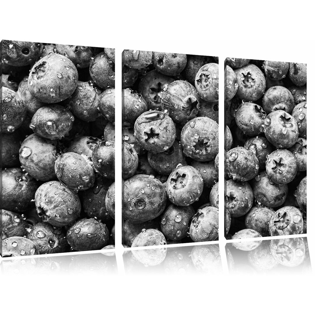 3-tlg. Leinwandbilder-Set „Blaubeeren mit Wassertropfen“, Fotodruck