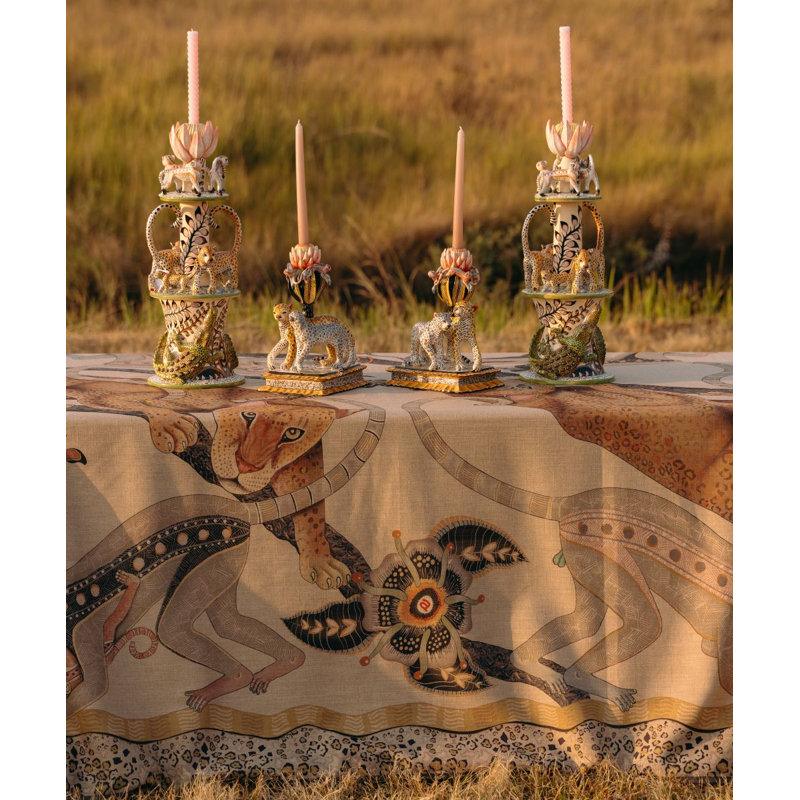 Monkey Tales Tablecloth - Linen, 138" L, Stone
