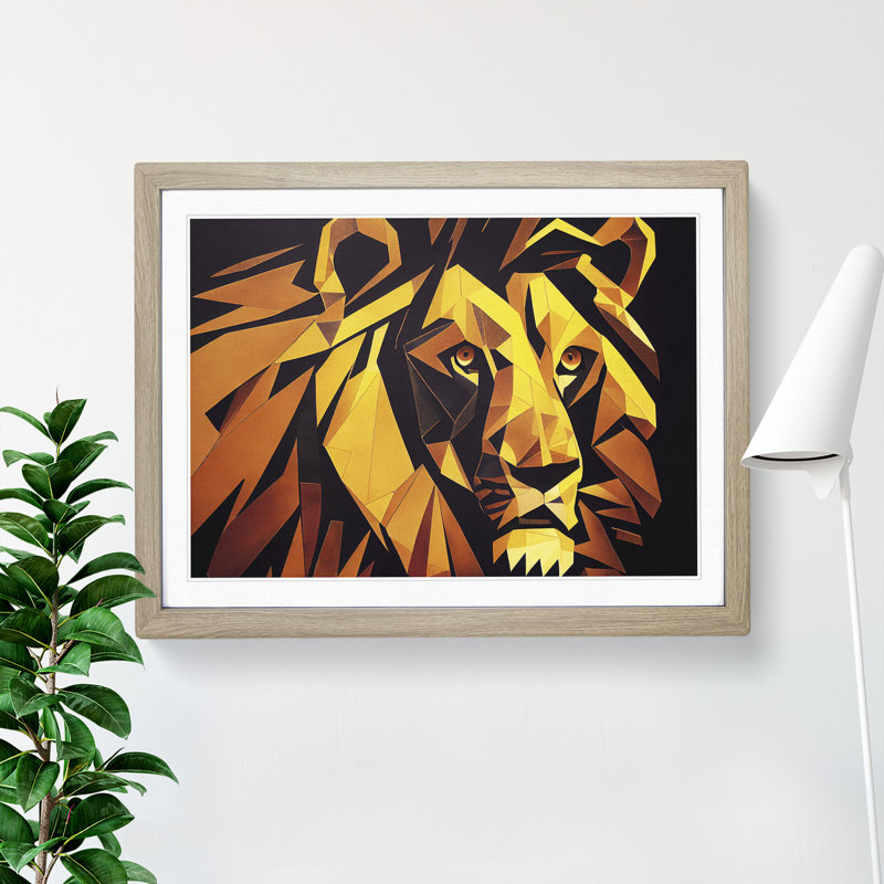 Epic Lion Abstract - Framed Print, 34cm H x 46cm W x 2cm D, Oak