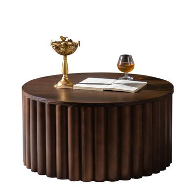 Round Wooden Coffee Table With Lift Top For Living Room, Sturdy Pedestal Base, Easy Assembly | Gift Idea
