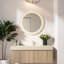 Meuble-lavabo flottant avec rangement, armoire en contreplaqué durable et lavabo en pierre frittée en travertin Roma, conception moderne en chêne blanc pour la salle de bain