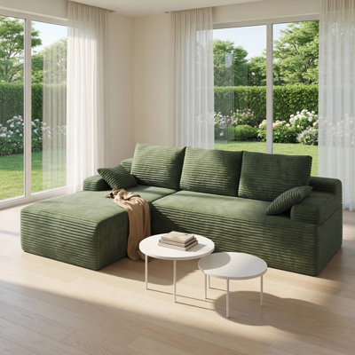 Boneless 104" 2-Piece Compression Boneless Corduroy L-Shaped Modular Sectional Sofa, No Assembly Required
