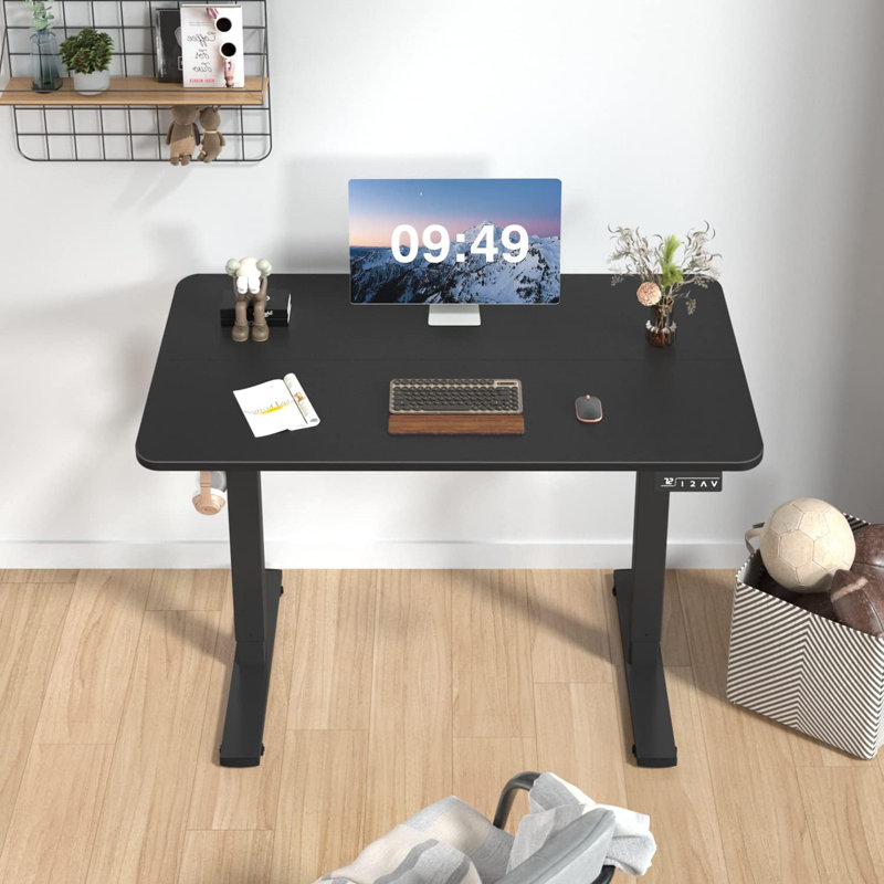 Height Adjustable Rectangular Standing Desk, Black, 118cm H x 140cm W 60cm D, Black