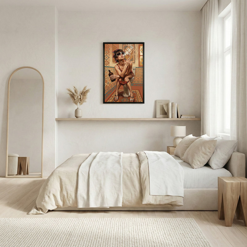 «Woman in Hair Rollers fumant sur une toilette dans une salle de bain carrelée», 24"H x 16"W