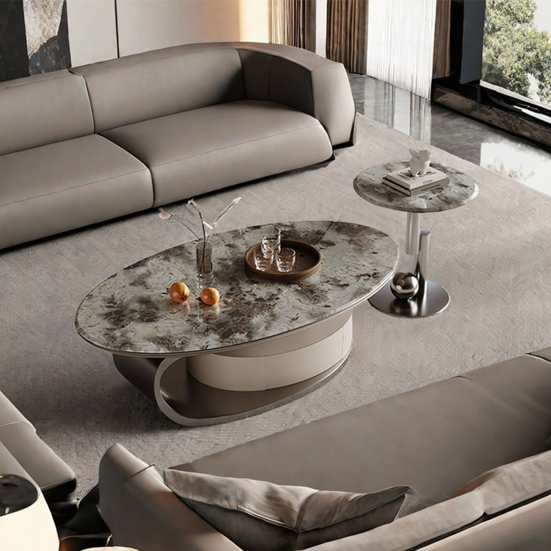 Table basse ovale en pierre supercristalline, Brun, H 16,5 po x L 51,2 po x l 27,6 po