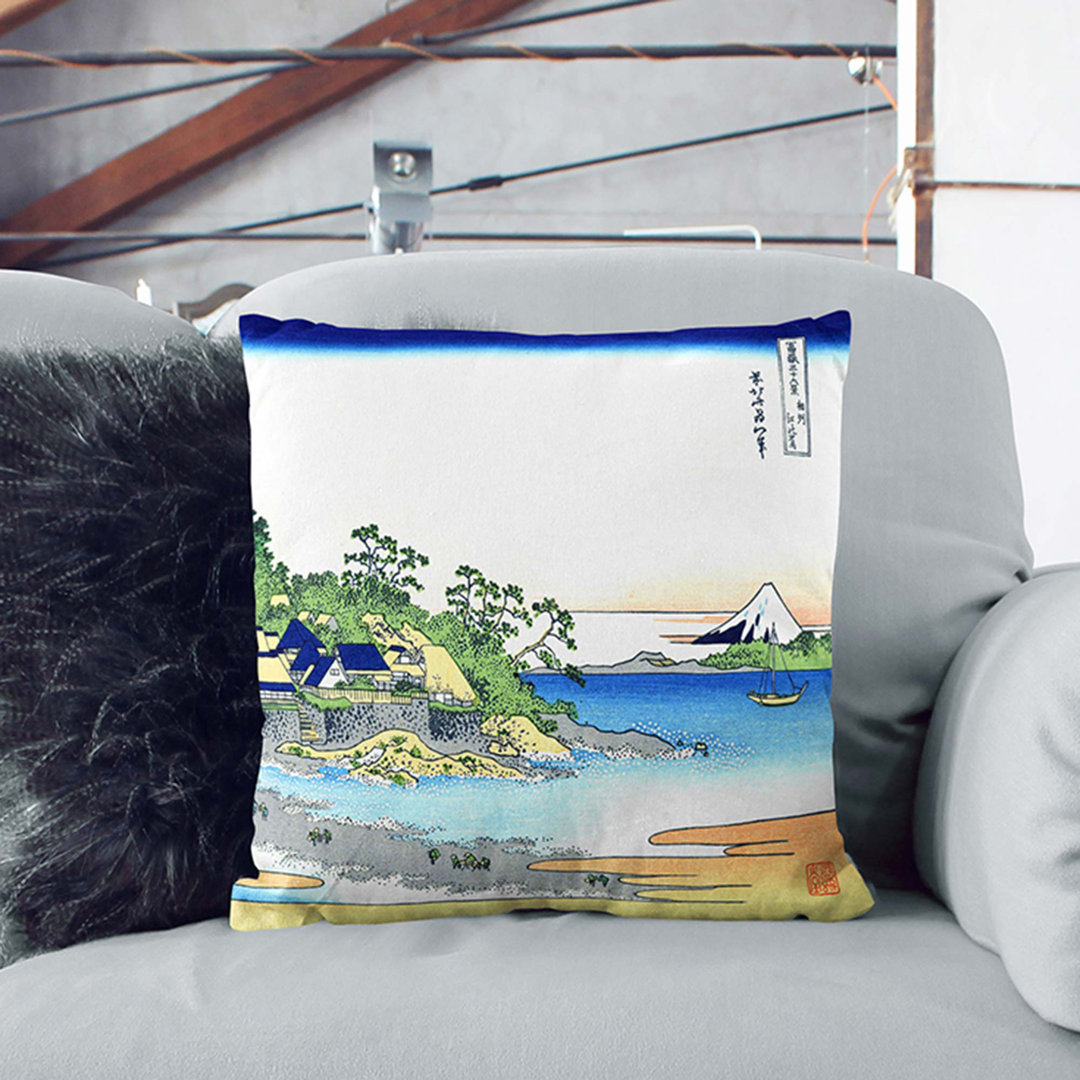 Enoshima in the Sagami Province by Katsushika Hokusai Cushion with Filling