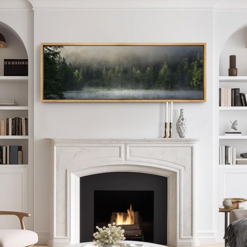 «Mystic Forest Trees Mist By A Lake», reproduction d'art sur toile, H 20 po x l 60 po, Naturel