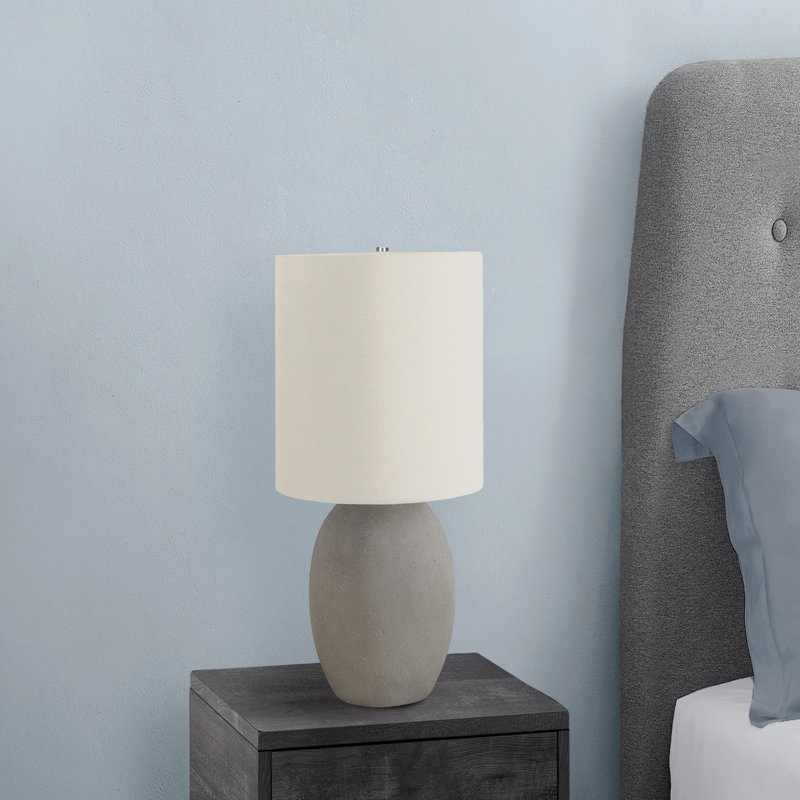 Lighting, H 20 po, lampe de table, béton gris, abat-jour ivoire / crème