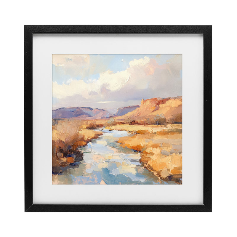«Plateau River Evening Glow», reproduction sous verre encadrée, design par Petal Prints Design, 13 x 13