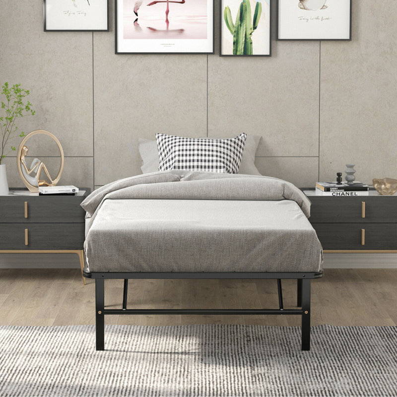 Alwyn Home 14'''' Twin Size Metal Platform Bed Foldable Mattress Foundation Tool-free Assembly, Twin