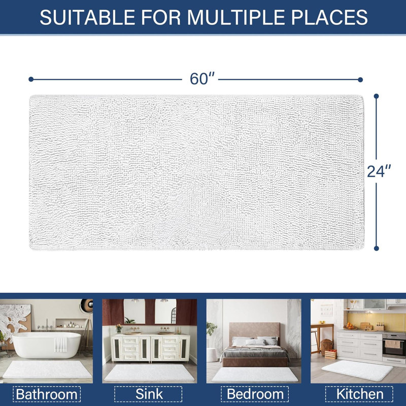 Luxury Bathroom Rug Shaggy Bath Mat, Washable Non Slip Bath Rugs For Bathroom Shower, Soft Plush Chenille Absorbent Carpets Mats