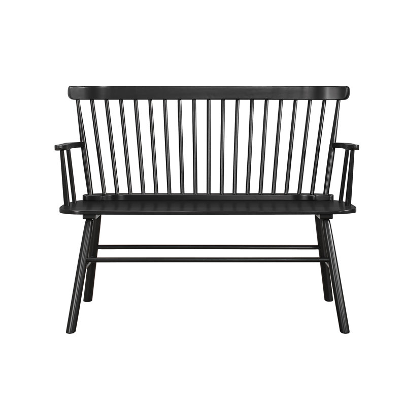 Style Black Wood Arm Rest Chair With Spindle Back Decorative Bench In Detail, Black