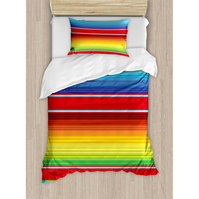 Modern & Contemporary Polyester Ombre Duvet Cover, Twin XL Duvet Cover + 2 Additional Pieces, Red/Yellow/Blue