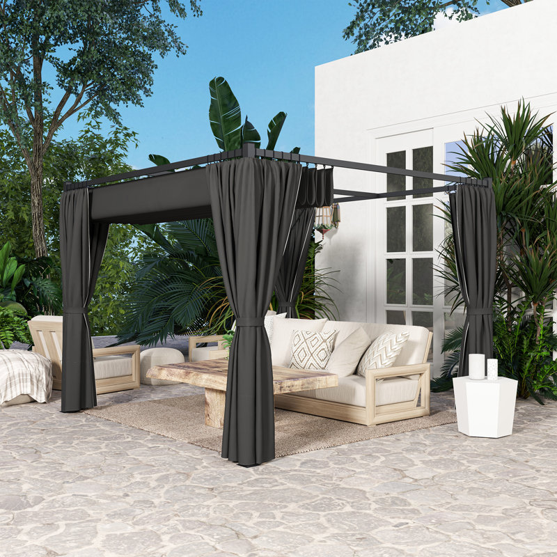 Outsunny 3 x 3(m) Pergola w/ Retractable Roof Canopy Curtains Charcoal, Charcoal Grey