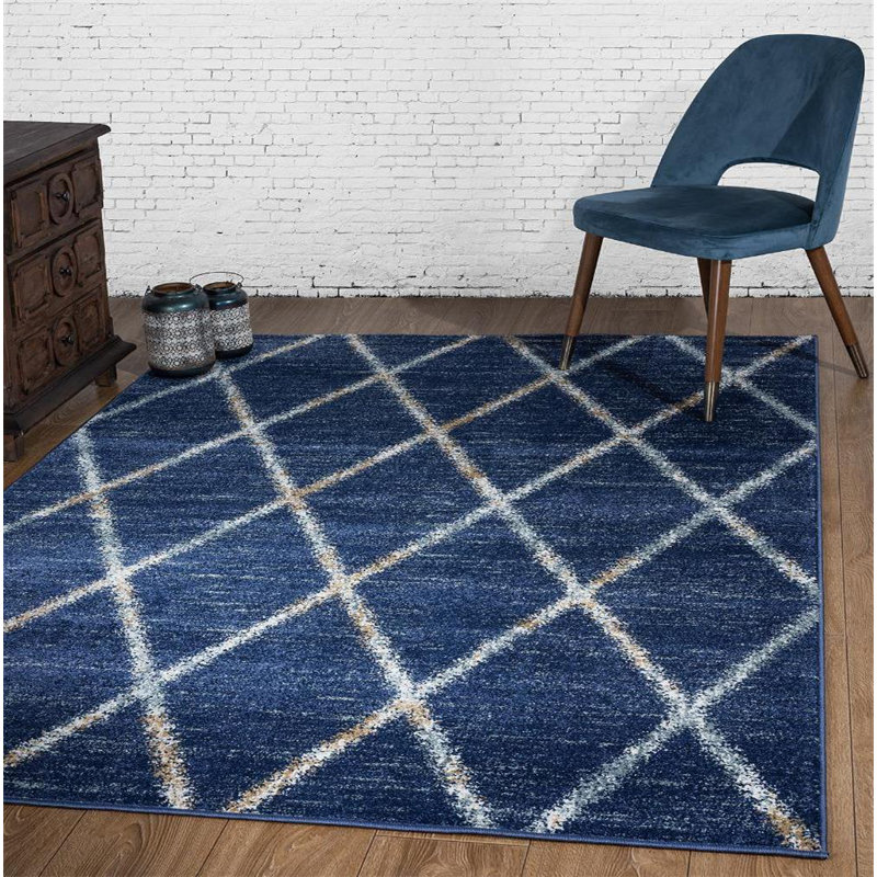 Tapis denim à motif géométrique Bellicent, Rectangle 8 pi x 10 pi