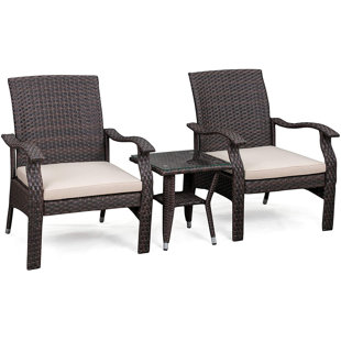Miles Patio Sense 3 pc Wicker Set-Dark Brown-with 2 Chairs & Coffee End Table with Glass Top - Mocha Finsh