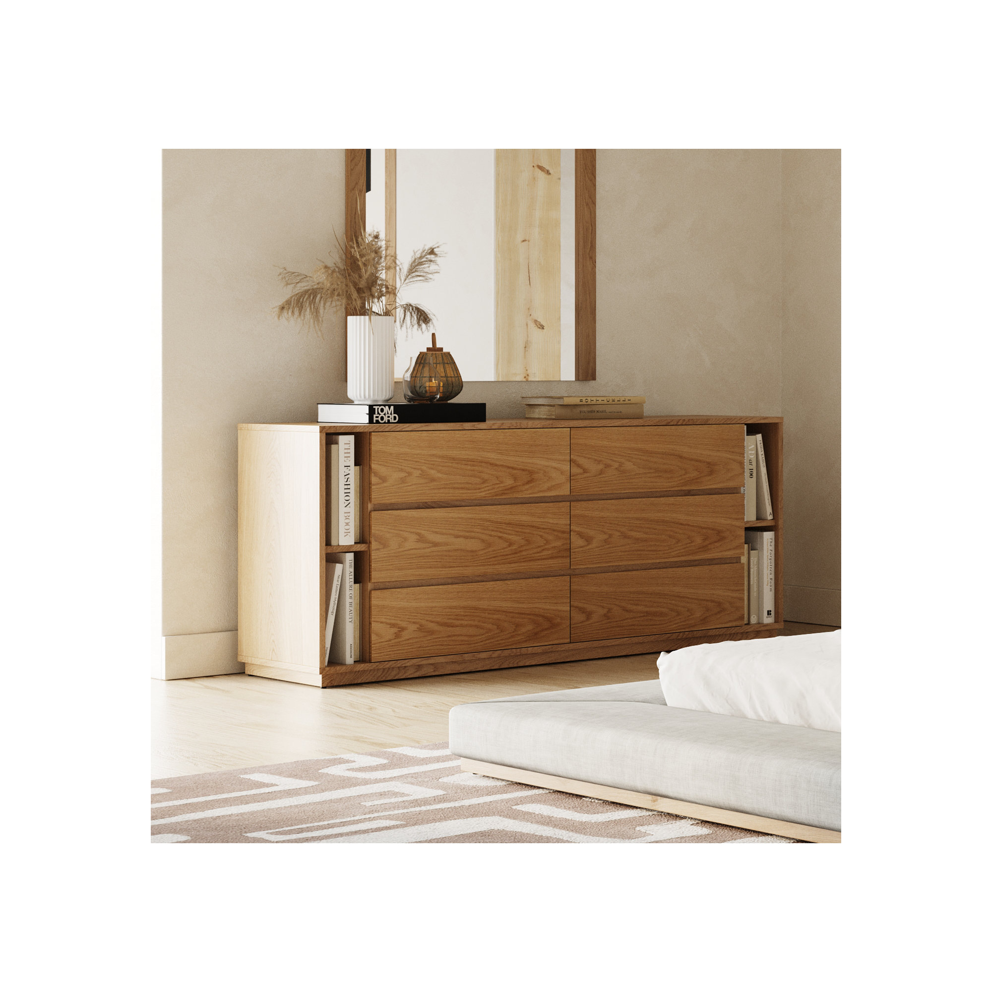 Amalie 6 Drawer 63'' W Double Dresser, Natural Oak