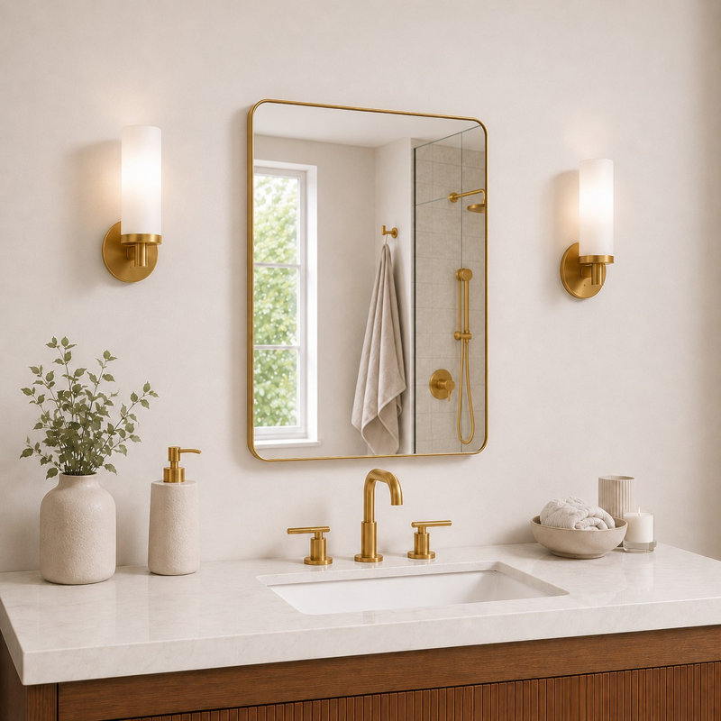 Leyat Modern Rectangle Metal Frame Wall Mirror for Bathroom, 30" x 36" , Gold