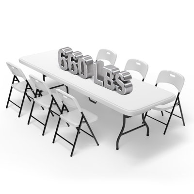 Ensemble 7 pièces de table rectangulaire et chaises pliantes de 8 pieds - Table robuste de 660 lb et chaises de 600 lb - Ensemble de meubles pliables portatifs pour l'intérieur et l'extérieur