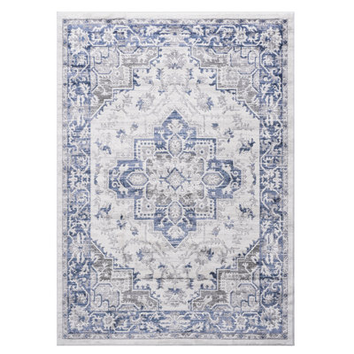 8X10 Area Rug In Blue/Grey/ Style, Non-Shedding, Stain , Decorates Home Office, Bedroom, Living Room Rug, Ideal For Room, Dining Look