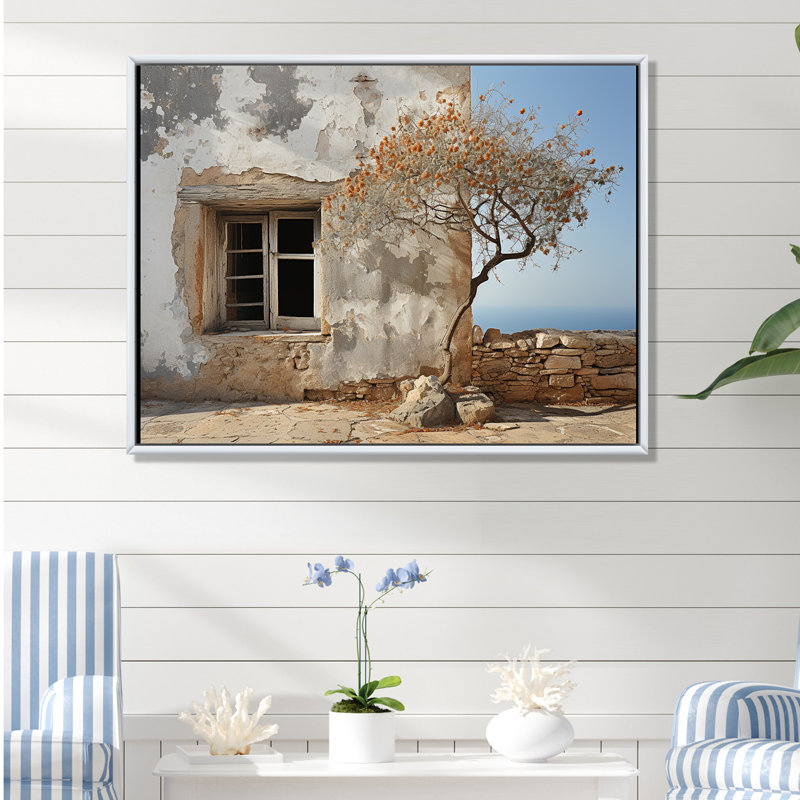 «Beach House Charm In South Of France - Beach & Ocean, art mural sur toile, Cadre flottant blanc, H 12 po x l 20 po