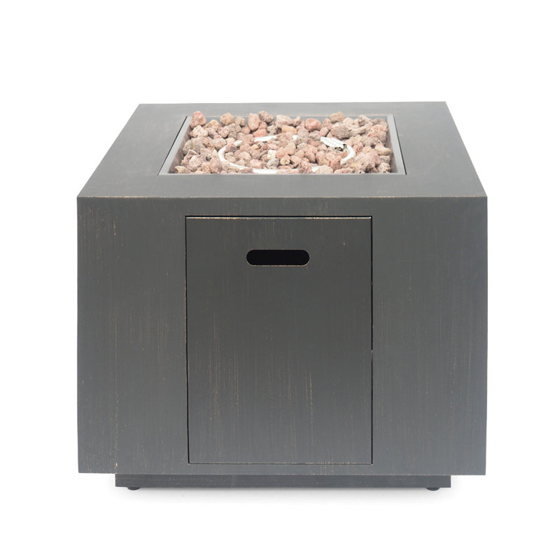 Outdoor Patio Propane Fire Pit 24'' H X 33'' W Square Iron Gas-Burning Fire Pit - 50,000 BTU, Tank In Side, Brown Gray