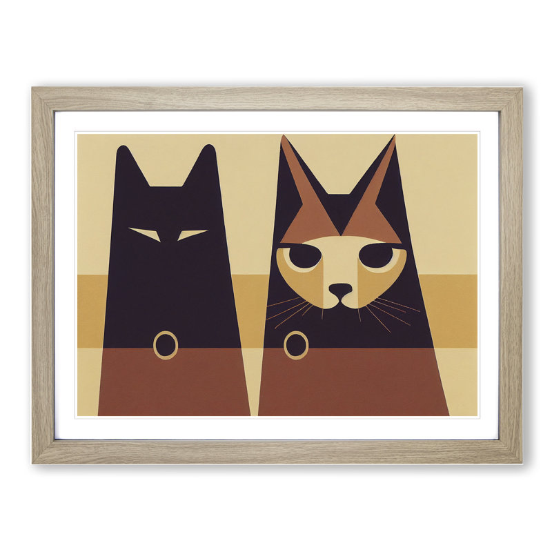 Two Abstract Cats Vol.6 - Framed Print, 46cm H x 64cm W x 2cm D, Oak  Framed