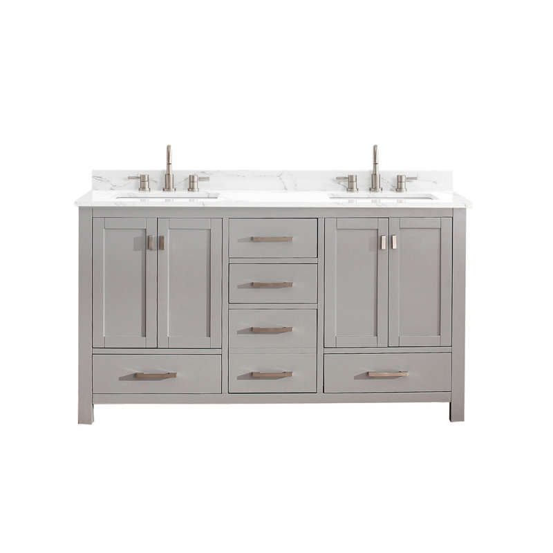 Modero 60" Double Bathroom Vanity with Top, Chilled Gray, Carrara White Marble