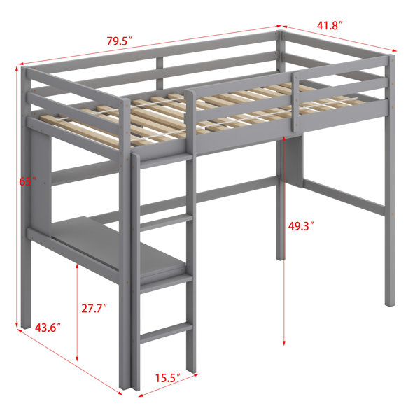 Latitude Run® Loft Bed With Desk And Shelves, Safety Guardrail And ...