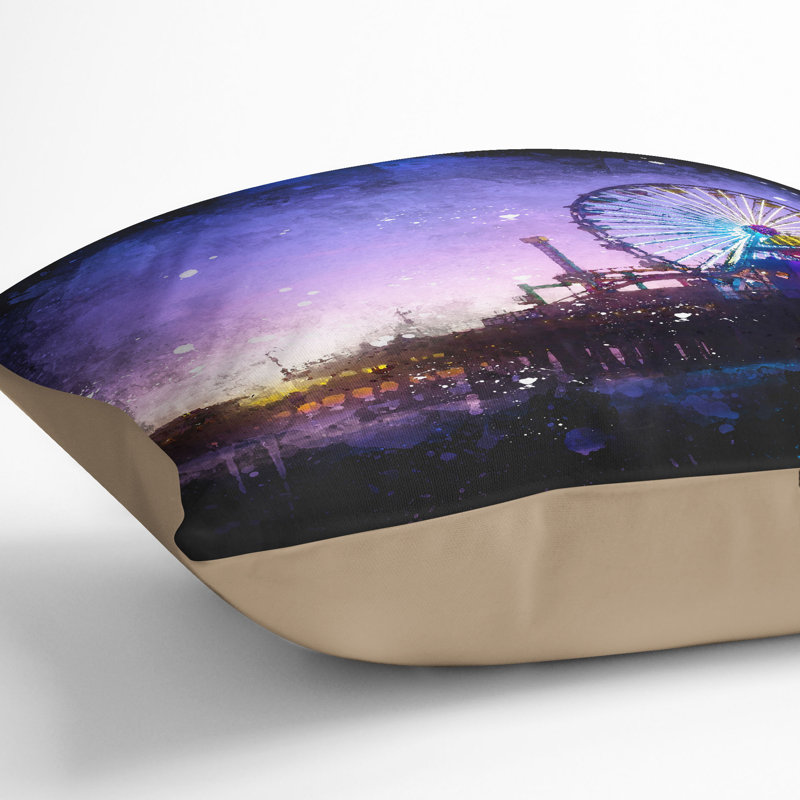 Santa Monica Pier Fairground Cushion with Filling, Stone, 55cm H x 55cm W x 20cm D