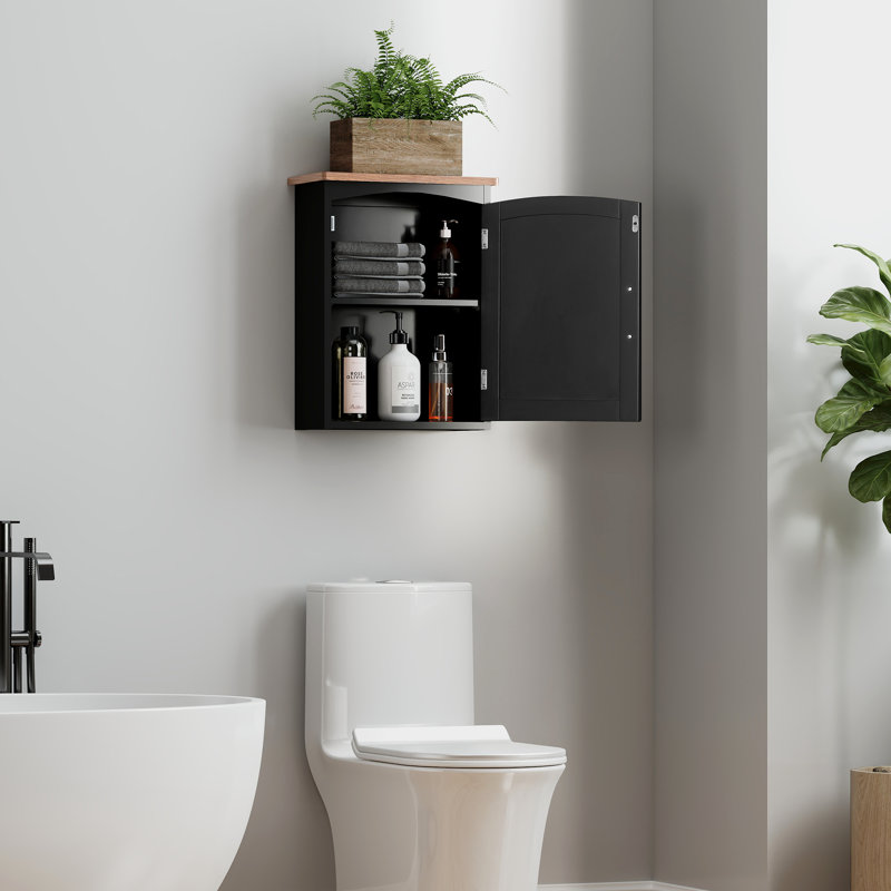 Latitude Run® Bathroom Wall Mount Storage Cabinet Single Door with Adjustable Shelf White and Gray, Black