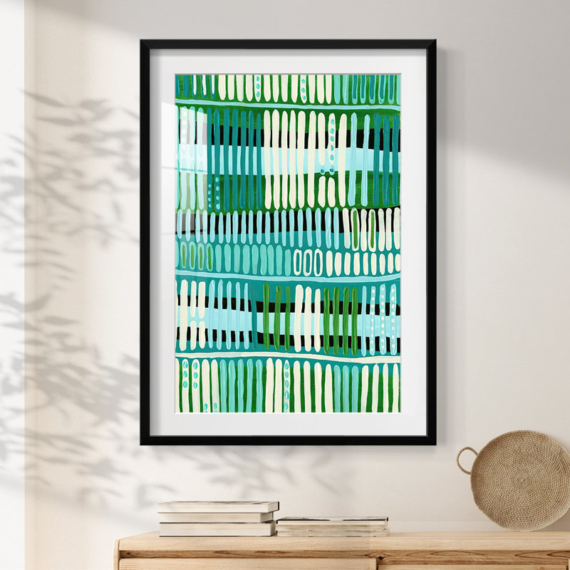 Teal Pattern I -Framed Print, 28.5" H x 20.5" W, Black