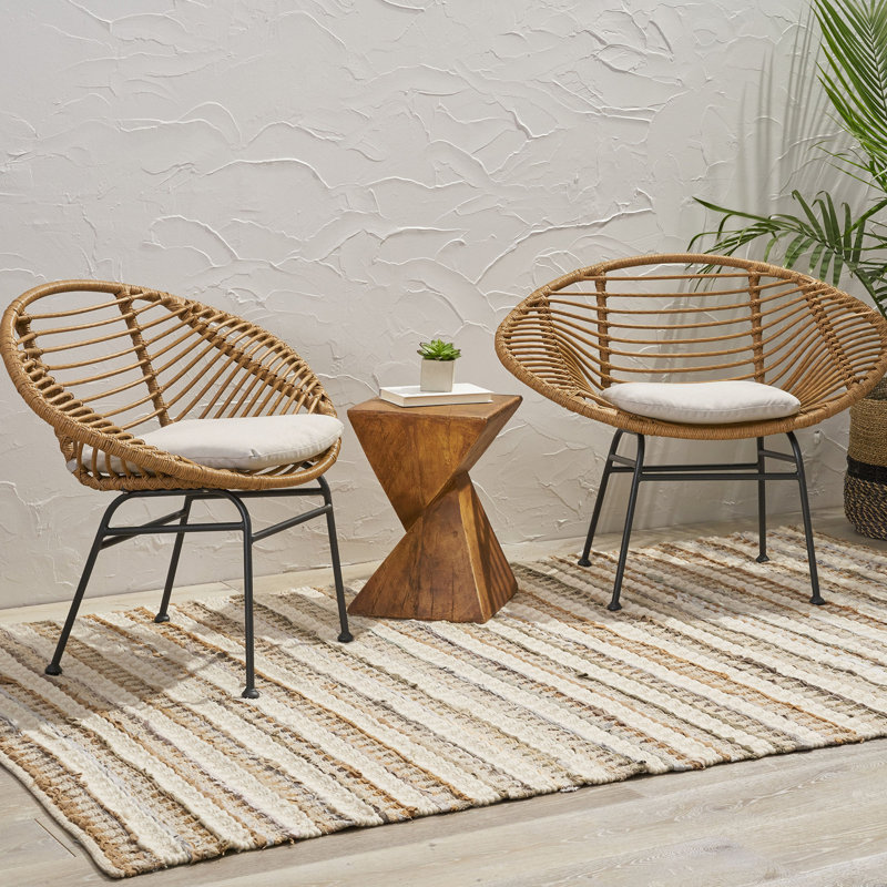 Ensemble de 2 chaises d'extérieur tissées avec coussins Engle, Beige Cushion/Brown Frame