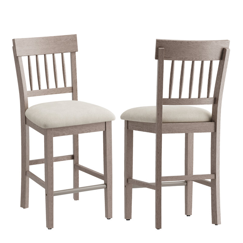 Upholstered Counter Stool with Solid Wood Frame, Taupe