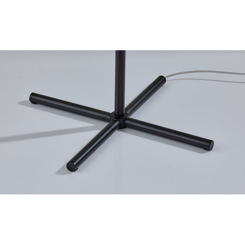 Lampe sur pied Imogen, Finition noire, tablette en verre transparent