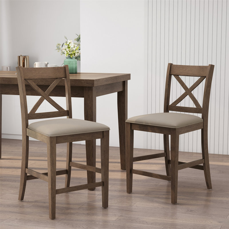 Ensemble de 2 chaises de comptoir rembourrées en bois