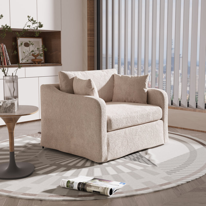 Oversized Upholstered Slipcovered Armchair Comfy Couch Sofa, Beige