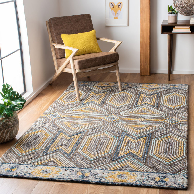 Tapis gris / beige en laine Brashear, Rectangulaire 3 pi x 5 pi
