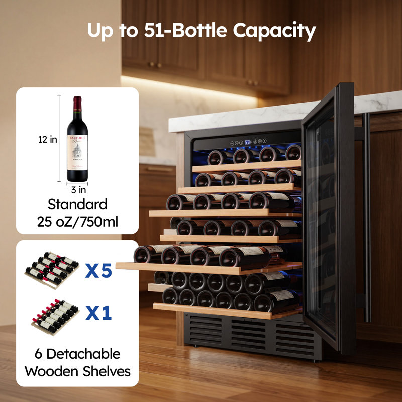 Simzlife 51 Bottles Freestanding Wine Cooler Freestanding/Built-In/Under Counter