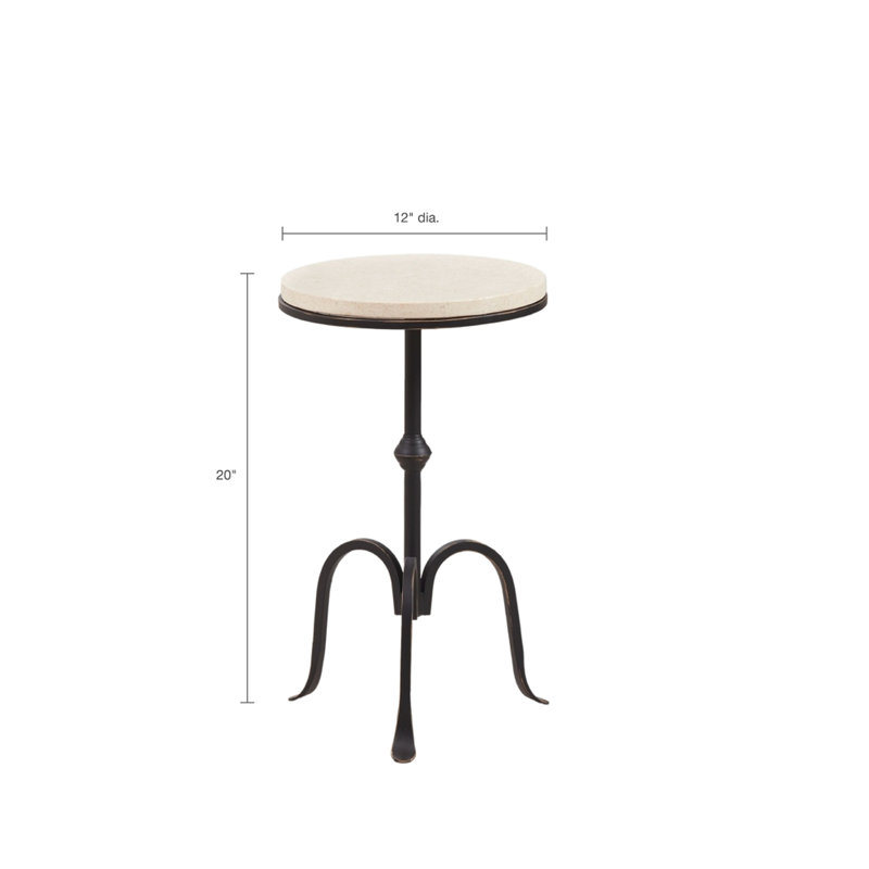 Table d'appoint en marbre de 29,5 cm de large avec support en métal noir, pieds de 51 cm de hauteur, idéale pour le salon.