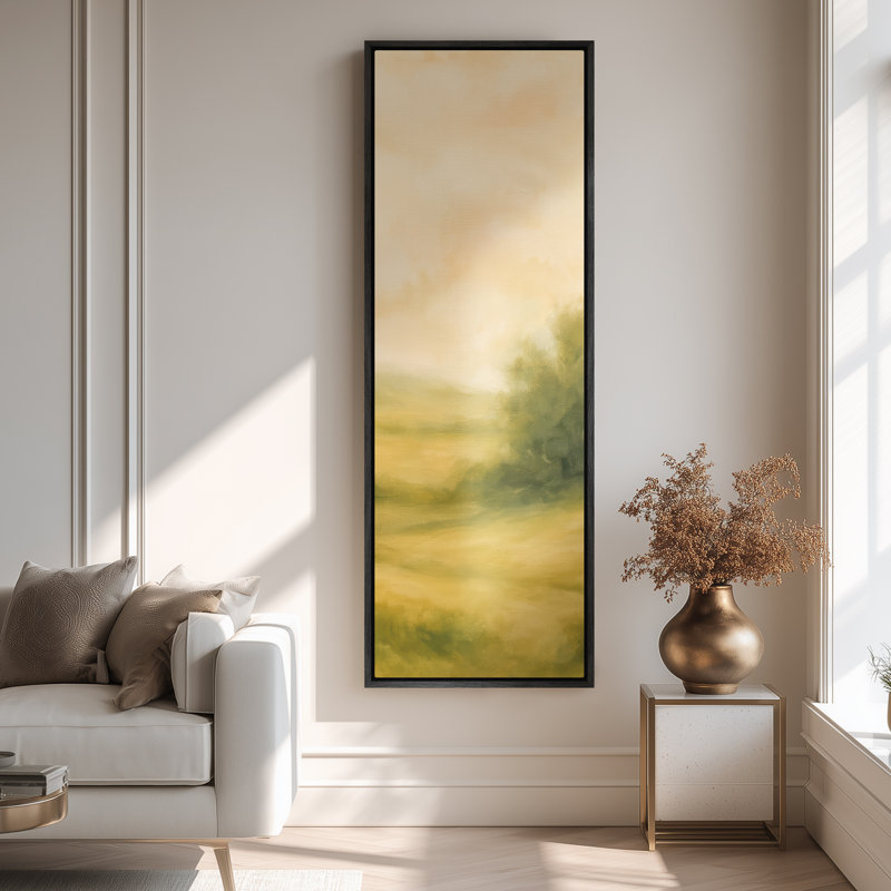 Grand art mural encadré sur toile - Meadow Landscape, H 60 po x l 20 po, Noir