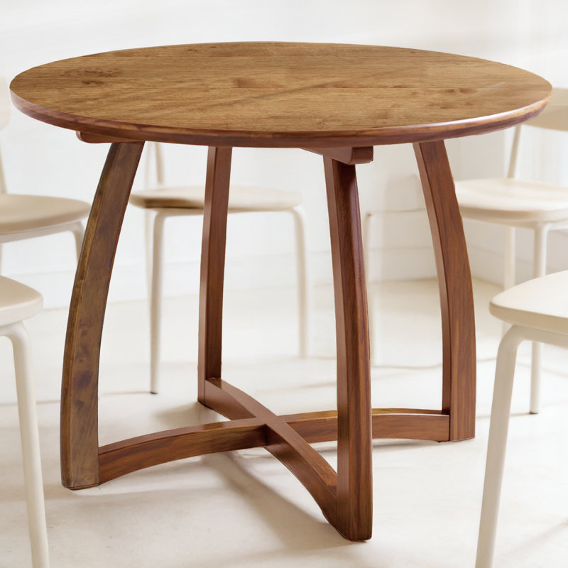  Table de salle à manger ronde de 36 po pour 2 ou 4 personnes, en bois d'hévéa, de style Mid-Century avec pieds croisés Alma, peu encombrante, résistante à l'eau et polyvalente, facile à installer et naturelle
