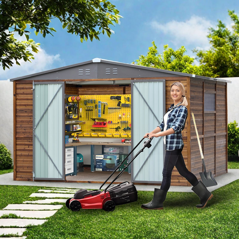 Outdoor Storage Shed With Lockable Door And Window, 77.95" H x 118.31" W x 102.36" D
