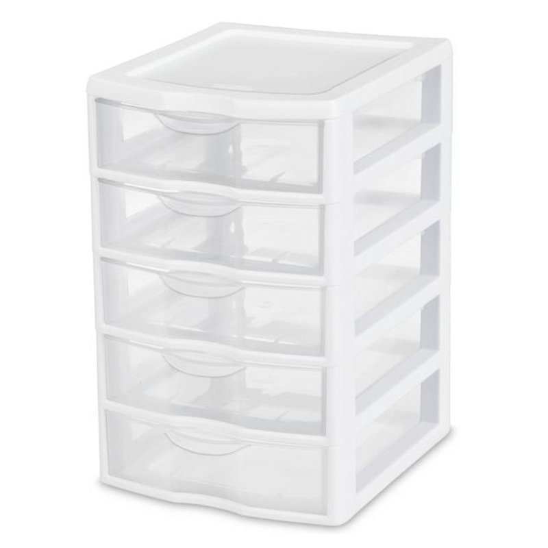 Sterilite Clearview Small Plastic 5 Drawer Desktop Storage Bin System