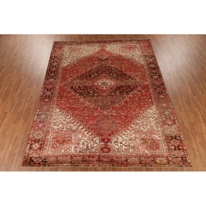 Tapis géométrique rouge rétro 10 x 13