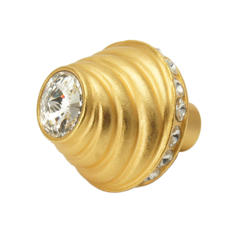 Caché large round knob with 19 rivoli Swarovski Clear Crystalsin Chalice, Gold