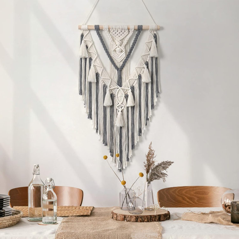 Tapisserie géométrique tissée Macrame