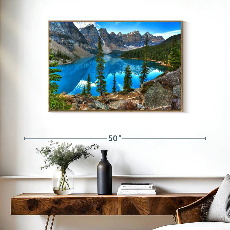Moraine à Banff, 37 po x 25 po, Cadre flottant en bois naturel